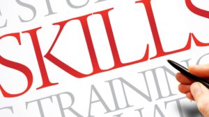 - SoundEnglish The word SKILLS in large red letters on a page of gray words