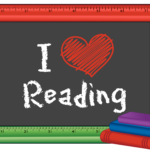 I heart reading - SoundEnglish - SoundEnglish Colorful classroom chalkboard framed by yellow, blue, and green rulers and stacks of books, displaying'I ♥ reading'.