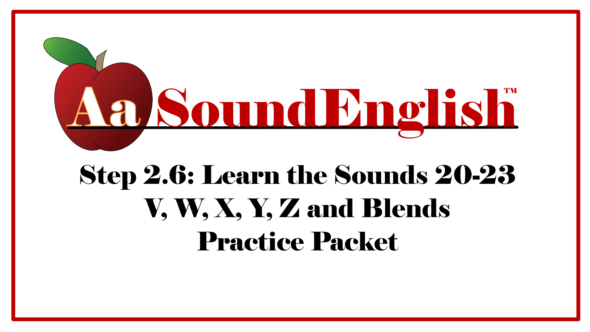 Big red apple logo for SoundEnglish Step 2.6 V-Z and Blends Practice Packet