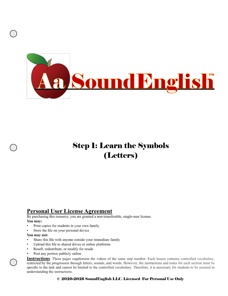 - SoundEnglish img src="Step-1Learn-the-Symbols-Personal-scaled.png" alt="This is the title page for Step 1: Learn the Symbols personal license practice packet"
