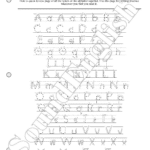 - SoundEnglish Handwriting practice page with dashed-trace letters A–Z for tracing, showing stroke numbers and guide lines.