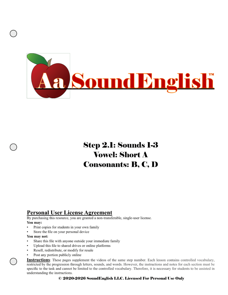 - SoundEnglish img src="Step-21A-DPersonal-1-scaled.png" alt="This is the title page for Step 2.1: Learn the Sounds A-D personal license practice packet."
