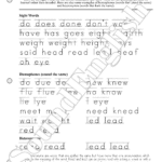 - SoundEnglish From SoundEnglish Step 2.8 Long Vowel Teams workbook, page 11, titled 'Sight Words, Homophones, and Heteronyms' showing tracing word lists and sample text with a diagonal watermark.
