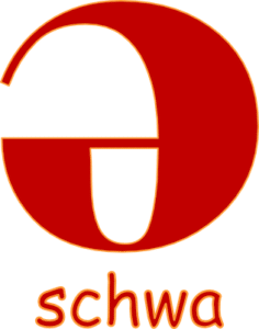 - SoundEnglish Big red lowercase e upside down and backwards to show the symbol for the schwa vowel sound in word stress