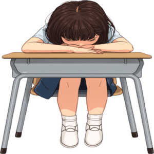 - SoundEnglish A picture of a young girl with her head and hands down on her desk, sad because she can't read