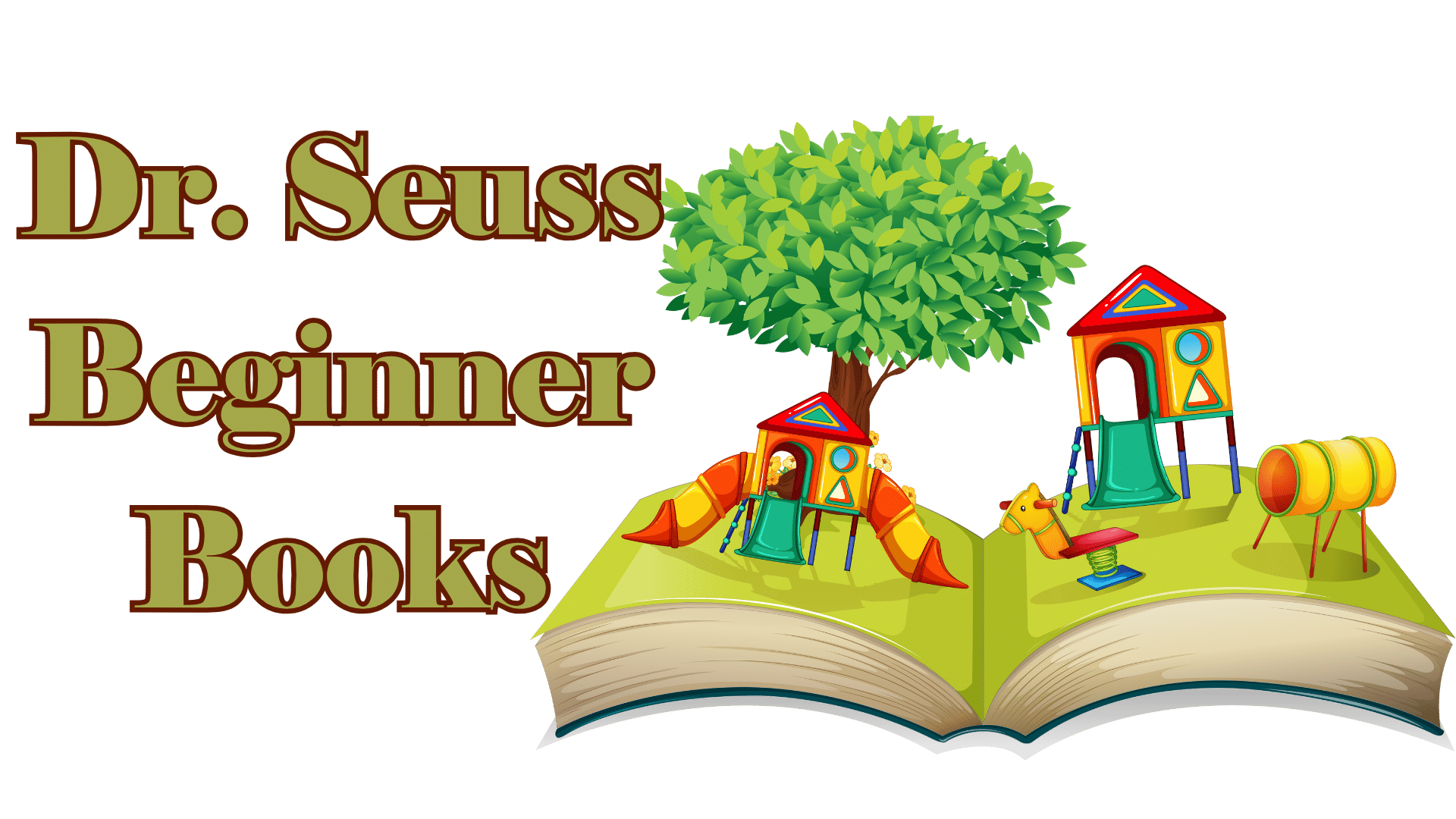 An open book about a tropcal fantasy with the heading Dr. Seuss Beginner Books