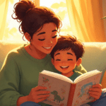 - SoundEnglish A colorful illustration of a young mother reading aloud to her young sone